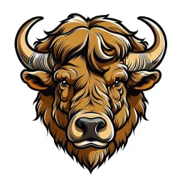 angled view of the head of a Canadian bull bison buffalo, sports mascot style