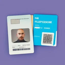 full view of a low-polygon, flattened vector image, passport card with photo of person, in a blue color palette, transparent background.