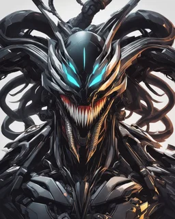 Venom mix with machine in solo leveling shadow artstyle, cyberpunk them, intricate details, highly detailed, high details, detailed portrait, masterpiece,ultra detailed,best quality