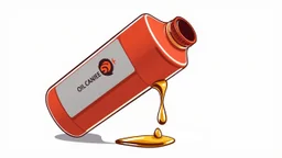 oil change canister, tipped over slightly with a drip of oil at the end, vector logo