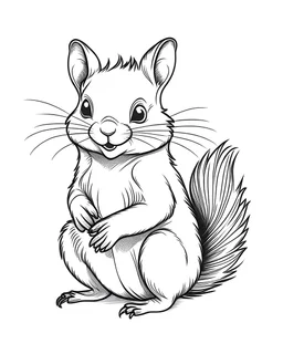 simple outline of vector a cute smiling squirrel, white background, no background, illustration, monochrome