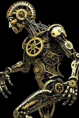 mechanical man punk cypher dancing detailed cogs and screws leonardo da vinci style detail STYLE OF Hiroshi Nagai