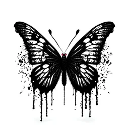 A black butterfly dripping blood with a white background