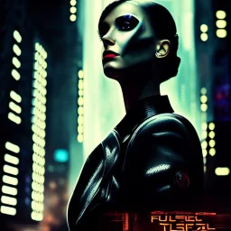 fullbody portrait oil on canvas ,beautiful female robot, ominous, intense stare, sad eyes, post-apocalyptic in a cyberpunk city, BladeRunner movie poster, masterpiece, realistic, intricate detail, sci-fi fantasy style, volumetric lighting, particles, highly detailed ,cinamatic , deep colours,8k, by Caravaggio
