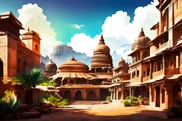 Indian landscape, typical and beautiful buildings, bright background