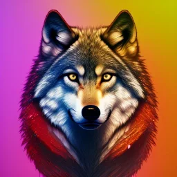 Wolf, red, orange, yellow, green, blue, purple, masterpiece, expert, 8K, hyperrealism, sharp focus, cinematic lighting