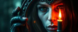 close up portrait of a voodoo transhumanism witchcraft inside mirror