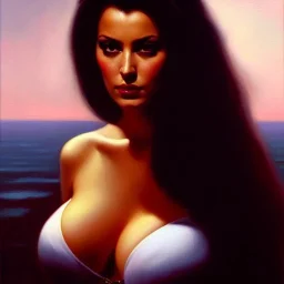 portrait of beautiful busty ç painting by Brom, oil on canvas, cinematic composition, extreme detail,cinematic composition,fit full head inside picture