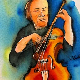 bard playing violin watercolour