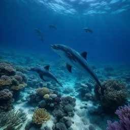 Underwater world in the Red Sea in Egypt, with dolphins and different types and colors of fish, realistic, detailed / HD quality --v 6.0, Canon EOS R5, edge lighting, cinematic lighting, translucency, extrusion and gradient value change, specular darkening and contrast, strong occlusion of the surrounding overlay, depth parallax, photorealistic, 4K , 3D