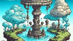 Fantasy style illustration with the water well in the clouds