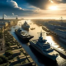 beautiful city with war tankers