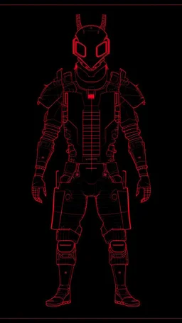 dibujo de contorno de un Samurái negro y rojo con traje cyberpunk full body