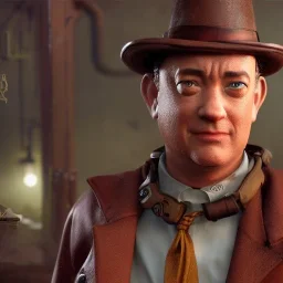 Tom Hanks steam punk character very detailed cinematic unreal engine photo realistic