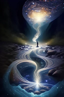 in silence move as the universe flows vibration through the stream