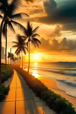 picture of ocean drive, With the view of the ocean, with the setting sun, brighter, palms