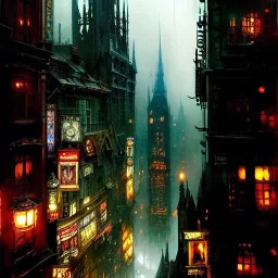Old house, gothic Metropolis, gothic kabukicho, Gotham city, victorian dark Metropolis,book illustration by Jean Baptiste Monge,Jeremy Mann, Details building cross section, strong lines, high contrast vibrant colors, highly detailed, , exterior illustration