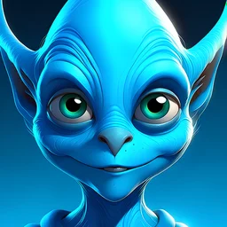 2d animation blue furry alien science fiction portrait