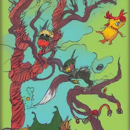  kaiju birds in a tree by dr seuss