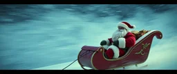 santa beast motion blur background in sleigh and snow storm pulled by the hulk as a reindeer
