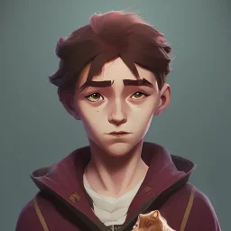 Portrait of a wizard kid with his pet familiar by Nick Harris