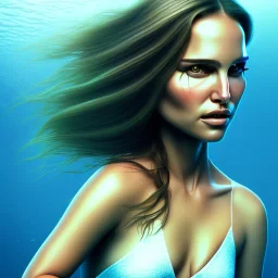 portrait Natalie Portman with ocean nature