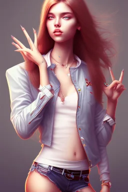 Girl, peace sign, hand on hip