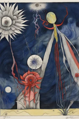 Schiță în creion de Jean Cocteau reprezentand o imagine pe tema natura statica onomastica cu nume de flori , cu culori primare tari, fantezie de înaltă definiție calitate clară, stiluri de Utagawa Hiroshige, Paul Klee Dee Nickerson și Tim Burton, acuarelă topită și contururi de cerneală neagră pe hârtie umedă, linii moi, umbrite