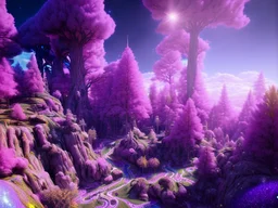 purple white crystal cosmic and galactic ambiance hill sky rocks sunny trees pools surreal, full of details, smooth, bright sunshine，soft light atmosphere, light effect，vaporwave colorful, concept art, smooth, extremely sharp detail, finely tuned detail, ultra high definition, 8 k, unreal engine 5, ultra sharp focus