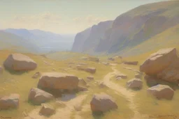 sunny day, rocks, mountains, videogame influence of need for speed 3, emile claus and gustave wappers impressionism paintings