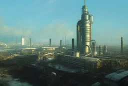 a sprawling industrial landscape with towering smokestacks, billowing dark clouds, and a polluted river. Machinery and discarded waste dominate the foreground, emphasizing the disregard for environmental sustainability. The atmosphere feels grim and desolate, evoking a sense of unease and concern.