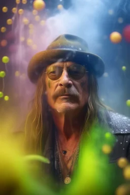 hyper real oil painting portrait of psychedelic kid rock showering himself inside a smoke cloud in slimy bubbles and gelatinous background, zeiss prime lens, bokeh like f/0.8, tilt-shift lens 8k, high detail, smooth render, down-light, unreal engine, prize winning