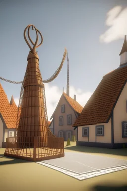 Basketball net in small danish town with Viking statue in ps2 low poly style