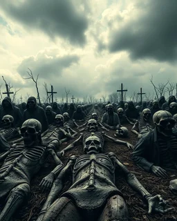 people are dead because of the The bubonic plague pandemic dead bodies , great quality picture with cinematic scenes , heavy clouds in the background