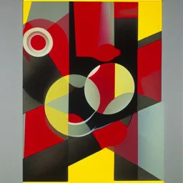 Moholy nagy painting with red circles and yellow squares on canvas