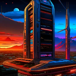 cyberpunk retro futuristic for comics really tall from far away