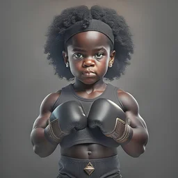 Strong child with muscles, dark skin, black hair, wears iron box jumps on his hand, iron box gloves