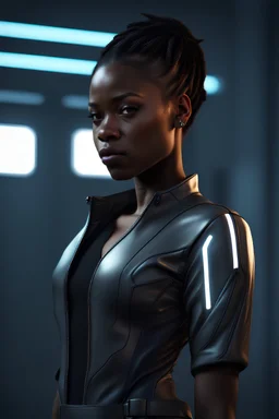 young black woman, futuristic, hyper realistic, detailed, cinematic lighting