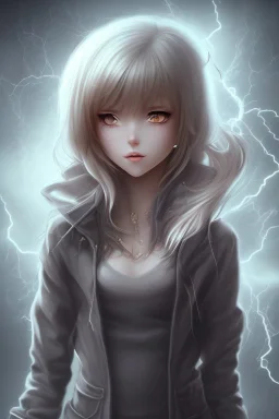 3d misterious Anime girl close and personal in stormy background