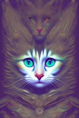 vector art cat,lije turkish van cat, goddess, trippy, eyes different colored