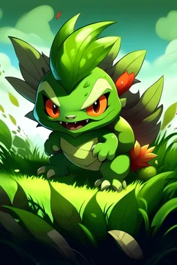 Create a new starter grass Pokemon with his three evolution in style of league of legends