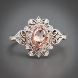 diamond and morganite ring, art noveau, filigree, floral, breathtaking, highly ornate, delicate, intricate, photorealistic, high fashion, fine jewellery, luxury, designer