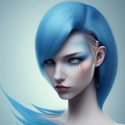 femme,cheveux bleu,barrettes à cheveux,yeux bleus,peau bleau,combinaison spatiale,lumière