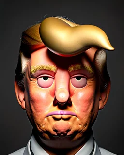 Waist up Portrait, Donald trump muppet, Wes Anderson style, photo studio, unreal engine 5, god lights, ray tracing, RTX, lumen lighting, ultra detail, volumetric lighting, 3d.