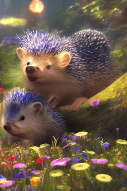 Close-up animation of a partying wild hedgehog island with them running around crazy and wild