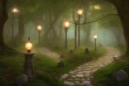  stone path lanterns forest