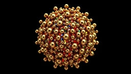 a mandelbulb 3d fractal made of small metallic color spheres