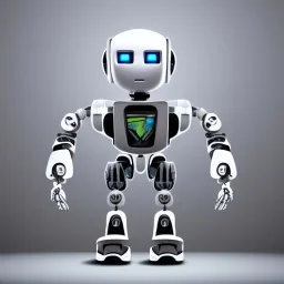 A a small realistic and nice looking robot infront of a clean background.