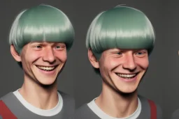 Huge grin Bowl cut