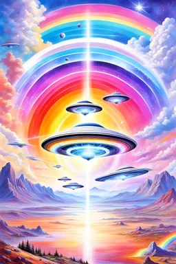 realist, high, commander, intergalactic beautiful ufos rainbows,high contact, futuriste